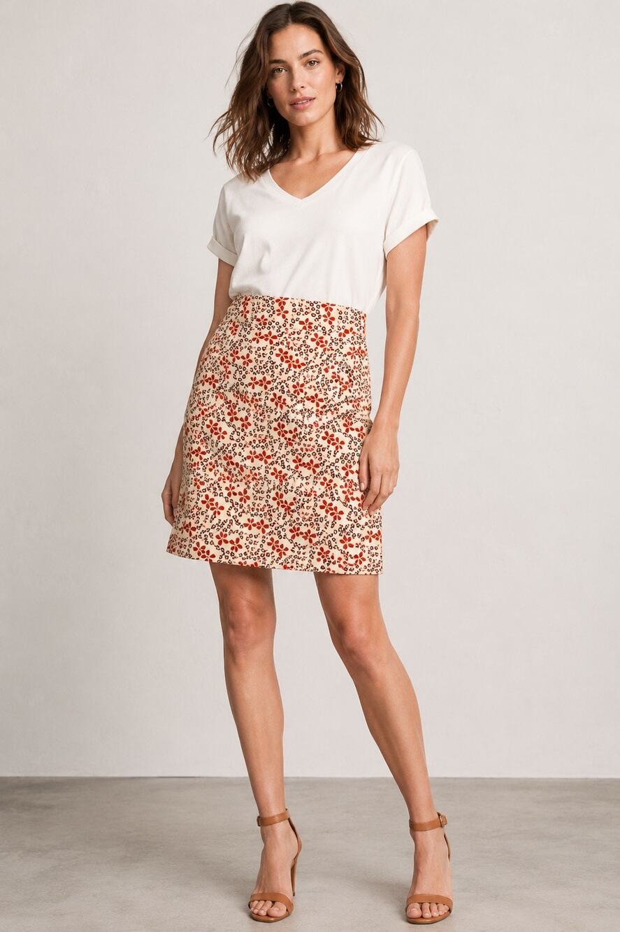 Gap Vintage Cream Red & Plum Floral A-Line Skirt | Size 2